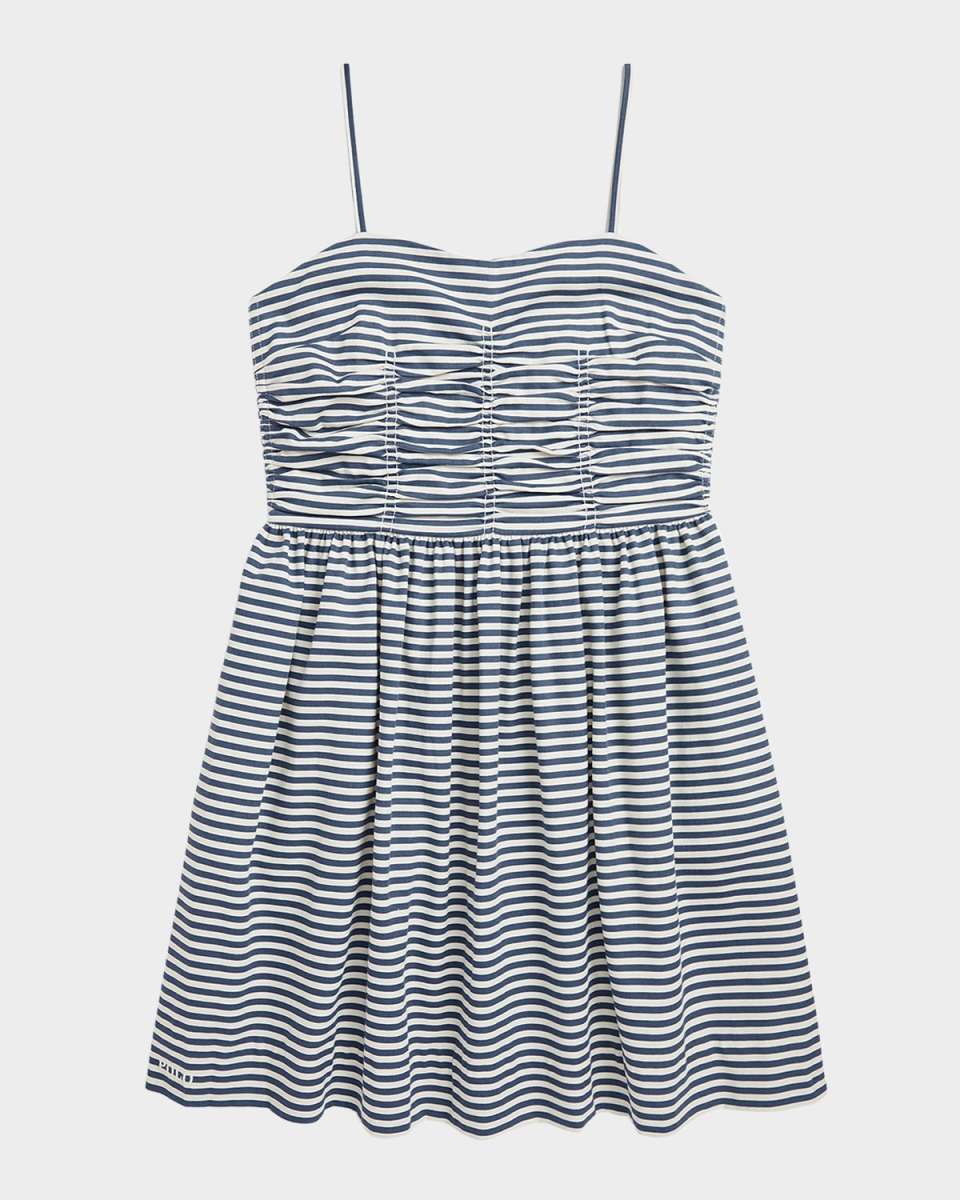 Girls Striped Twill Ruched Dress, Size 7-